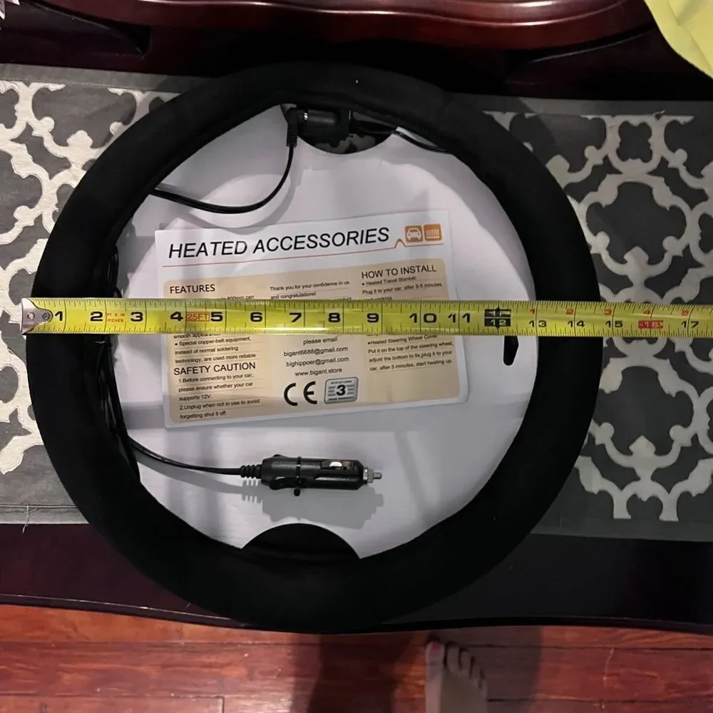 NWT Quick Heated Steering Wheel 15 inches Cover Black Standard 12 Volt Velour